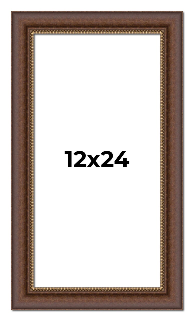 12x24 Traditional Brown Picture Frame - UV Acrylic, Foam Board Backing, Hanging Hardware